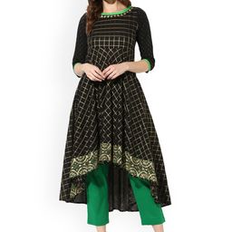 MBE Women Black & Golden Checked Kurta with Trousers-picture-12