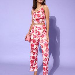iki chic Women Stunning Pink Printed Top with Trousers-image-78