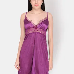 Ms.Lingies Women Purple Solid Baby Doll With Thongs-image-99