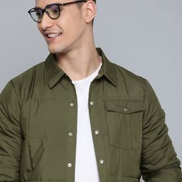 Mast & Harbour Men Olive Green Solid Padded Jacket-image-12