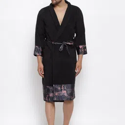 DECOREALM Unisex Black Solid Cotton Bath Robe-picture-9