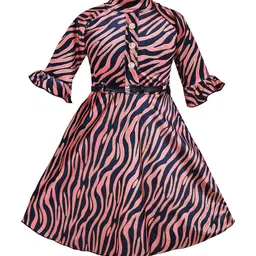 Wish Karo Girls Peach & Navy Blue Printed Fit and Flare Dress-image-38