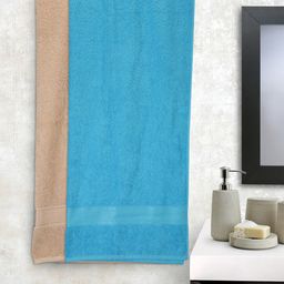 BIANCA Set Of 2 Turquoise Blue & Beige Solid 380 GSM Cotton Bath Towels-31