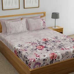 GM Pink Floral 400 TC Cotton 1 Super King Bedsheet with 4 Pillow Covers-image-2