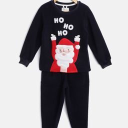 Cherry Crumble Unisex Kids Navy Blue & Red Applique Printed Night suit-image-21