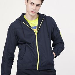 LOCOMOTIVE Men Navy Blue Solid Hooded Tailored Cotton Jacket-picture-26