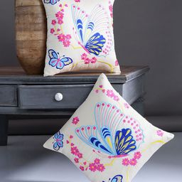 Alina decor Beige & Pink Set of 2 Embroidered Square Cushion Covers-picture-29