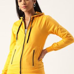 Belle Fille Women Yellow Solid Hooded Bomber Jacket-image-63