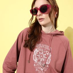 The Roadster Life Co. Salmon Pink Graphic Printed Oversized Hooded Sweatshirt-image-56