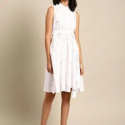ether Women White & Red Printed Fit and Flare Dress-image-67