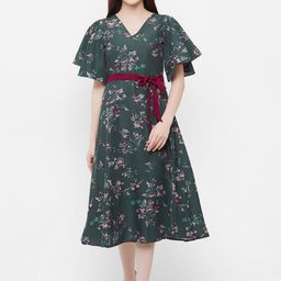 MISH Women Green Floral Printed A-Line Dress-image-80