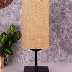 Devansh Beige & Black Solid Jute Shade Table Lamp-25