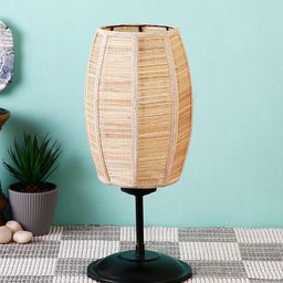 Devansh Beige & Black Solid Traditional Bamboo Table Lamp-10