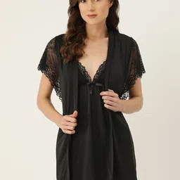 Ms.Lingies Net Solid Baby Doll with Robe-picture-0