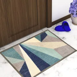 Athom Trendz Set Of 3 Beige & Blue Printed Premium Anti-Skid Doormats-13