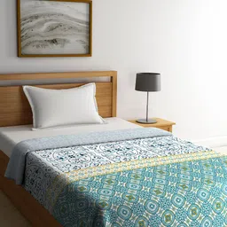 Portico New York Green & Blue Printed AC Room 210 GSM Reversible Single Bed Comforter-image-56