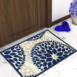 Athom Trendz Set Of 3 Cream-Coloured & Blue Printed Anti-Skid Doormats-2