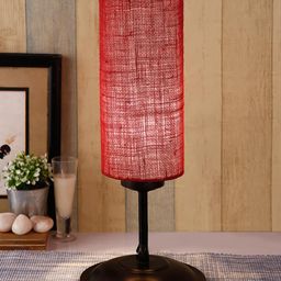 Devansh Maroon & Black Solid Traditional Cylindrical Table Lamp-32
