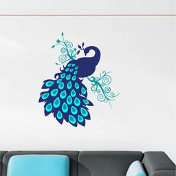 rawpockets Blue & Navy Blue Beautiful Peacock Wall Sticker-image-47