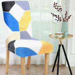 Cortina Blue & White Geometric Printed Chair Cover-image-98