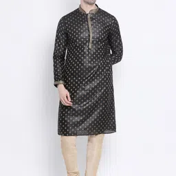 Sanwara Men Black & Gold-Toned Self Design Kurta with Churidar-picture-15