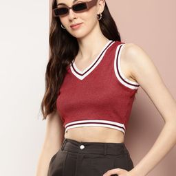 Harvard Pure Cotton V-Neck Ribbed Sleeveless Crop Top-image-38