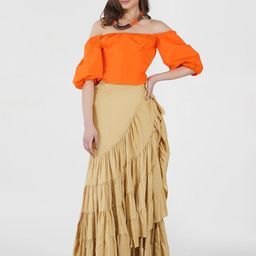 KOVET Women Beige Solid Maxi Wrap Layered Skirt-image-32