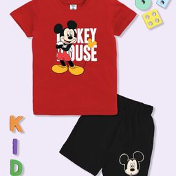 YK Disney Boys Mickey Mouse Printed Pure Cotton T-shirt with Shorts-42