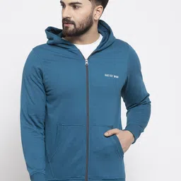 Kalt Men Teal Solid Hooded Sweatshirt-picture-14