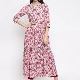 Indibelle Women Pink & White Printed Anarkali Kurta-image-34
