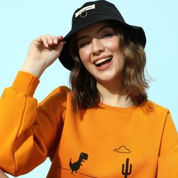 STREET 9 Women Bright Orange Graphic Drop-Shoulder Sleeves Sweatshirt-image-73