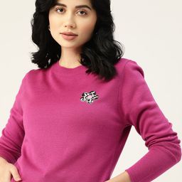 DressBerry Women Pink Acrylic Solid Pullover-picture-4