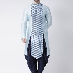 DEYANN Men Blue Printed Asymmetric Hemline Straight Kurta-picture-2