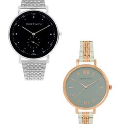JOKER & WITCH Unisex Set Of 2 Rose Gold-Toned & Black Ron & Hermione Couple Watches JWCW9-20
