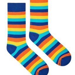 Dynamocks Unisex Blue & Yellow Striped Sustainable Calf-Length Socks-30