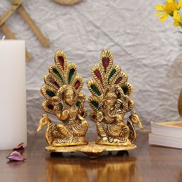 CraftVatika Gold-Toned & Red Pure Gold Laxmi Ganesh Idol Murti Showpiece-7