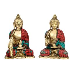 CraftVatika Set Of 2 Gold-Toned & Red Blessing & Medicine Buddha Home Decor Showpieces-18