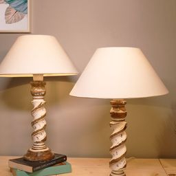 Homesake White & Brown Set Of 2 Contemporary Handcrafted Table Lamp with Shade-17