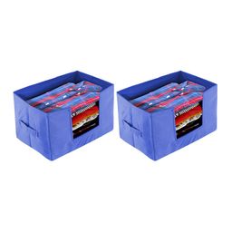 Kuber Industries Set Of 2 Blue Solid Shirt Stacker Organisers With Handles-29