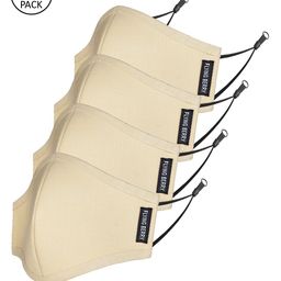 FLYING BERRY Unisex Beige Pack Of 4 Solid 3-Ply Reusable Anti Pollution Linen N95 Masks-73