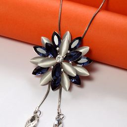 Shining Diva Fashion Women Silver-Plated Blue Crystal Floral Necklace-58