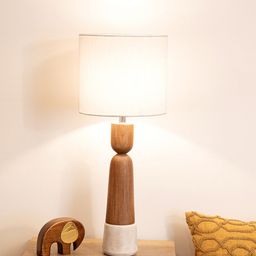 ellementry Brown & Beige Solid Cylindrical Bedside Lamp-4