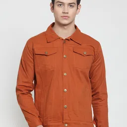 VOXATI Men Rust Solid Denim Jacket-1