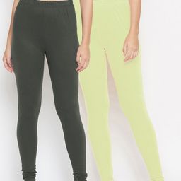 Bitterlime Women Pack of 2 Solid Churidar-Length Cotton Leggings-image-93