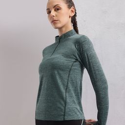 HRX by Hrithik Roshan Mock Collar Thumb Hole Sleeves T-shirt with Brand Logo Detail-image-15