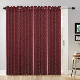 HOSTA HOMES Maroon Set of 4 Geometric Long Door Curtain-image-29