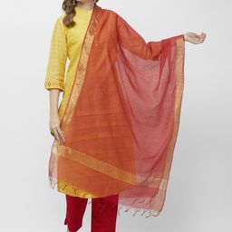 Dupatta Bazaar Red & Gold-Toned Solid Dupatta-14