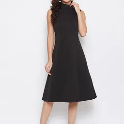 Imfashini Women Black Solid A-Line Dress-image-34