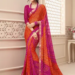 Satrani Bandhani Poly Chiffon Fusion Bandhani Saree-21