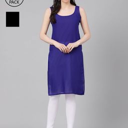 ADA Women Black and Royal Blue Pack of 2 Pure Cotton Solid Sustainable Handloom Slips-image-98
